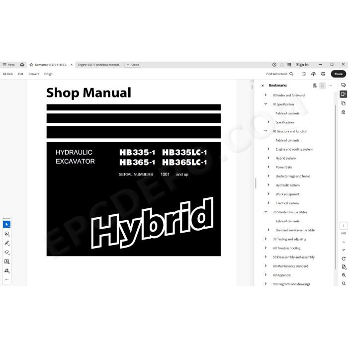 Komatsu Excavator HB335-1 HB335LC-1 HB365-1 HB365LC-1 Hybrid service & repair manual