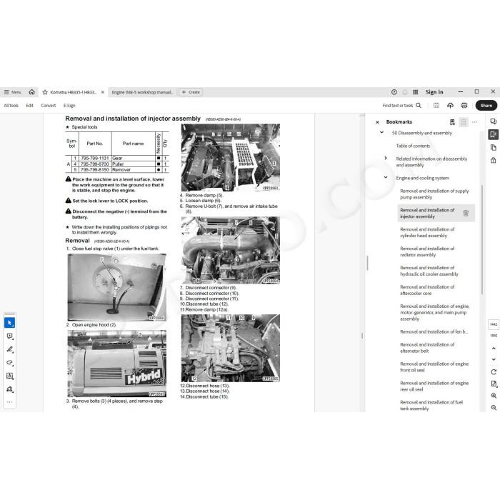 Komatsu Excavator HB335-1 HB335LC-1 HB365-1 HB365LC-1 Hybrid service & repair manual