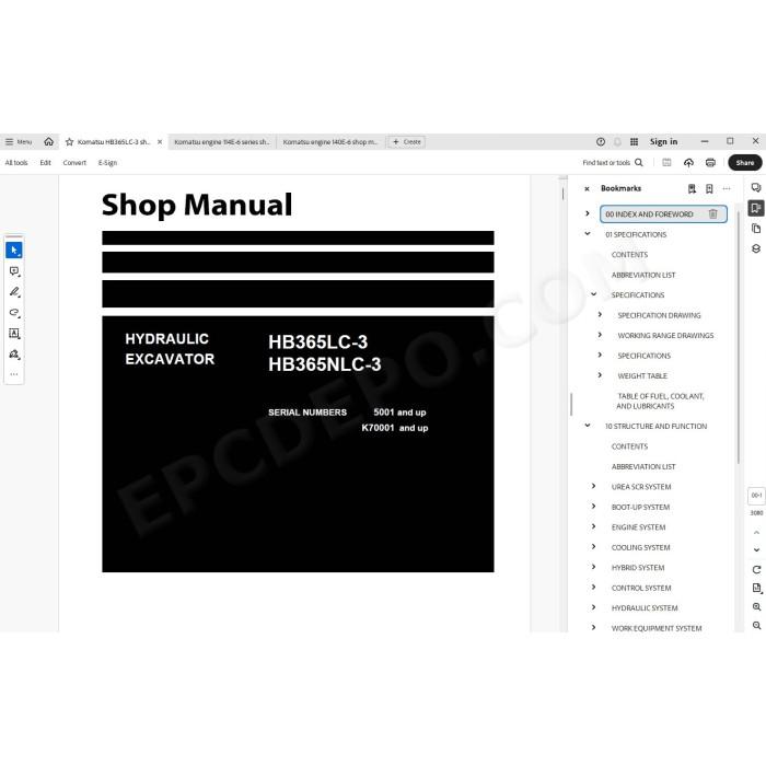 Komatsu Excavator HB365LC-3 HB365NLC-3 Hybrid service & repair manual