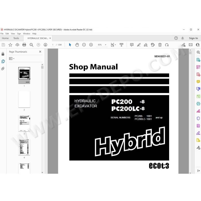 Komatsu Excavator PC200-8 PC200LC-8 Hybrid service & repair manual