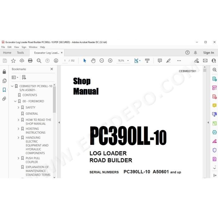 Komatsu Excavator PC390LL-10 service & repair manual