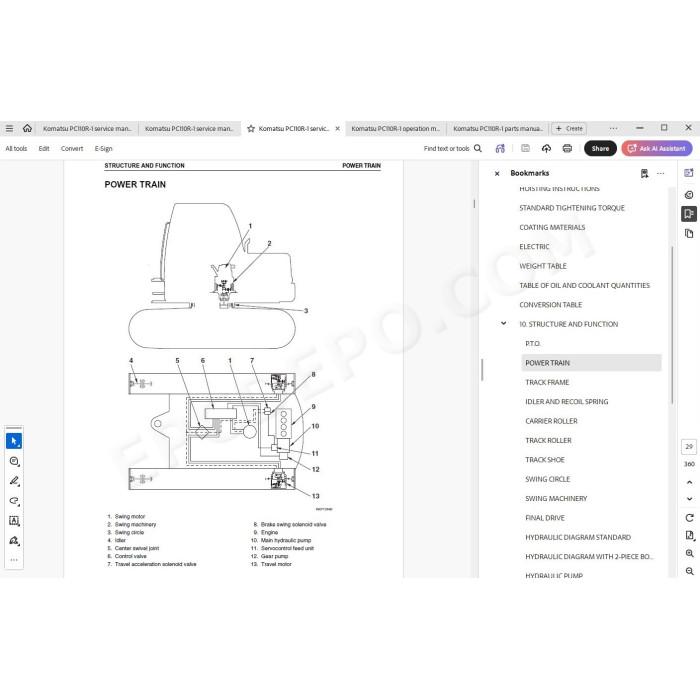 Komatsu Excavator PC110R-1 parts + service manual