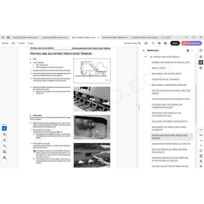 Komatsu Excavator PC110R-1 parts + service manual