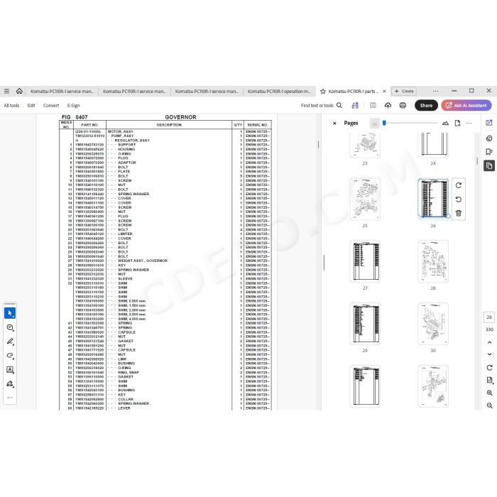 Komatsu Excavator PC110R-1 parts + service manual