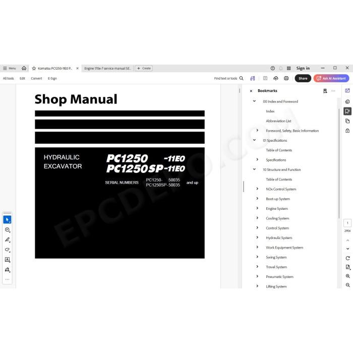Komatsu Excavator PC1250-11E0 PC1250SP-11E0 workshop service manual