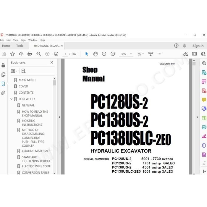 Komatsu Excavator PC128US-2 PC138US-2 PC138USLC-2 service & repair manual