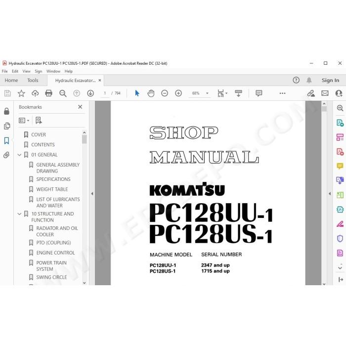 Komatsu Excavator PC128UU-1 PC128US-1 service & repair manual