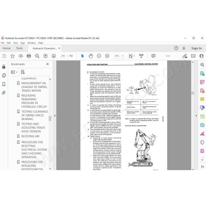 Komatsu Excavator PC128UU-1 PC128US-1 service & repair manual