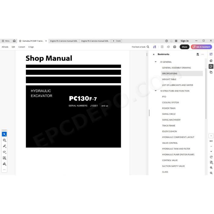 Komatsu Excavator PC130F-7 service & repair manual