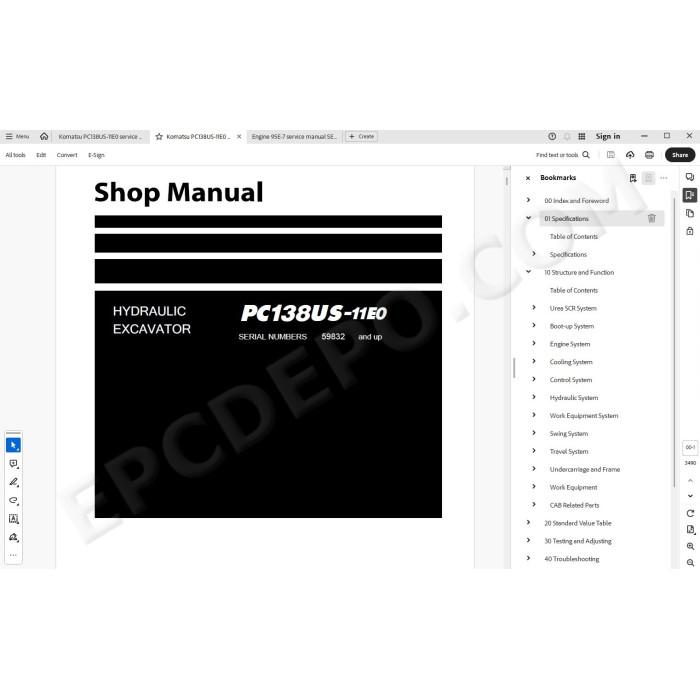 Komatsu Excavator PC138US-11E0 service & repair manual