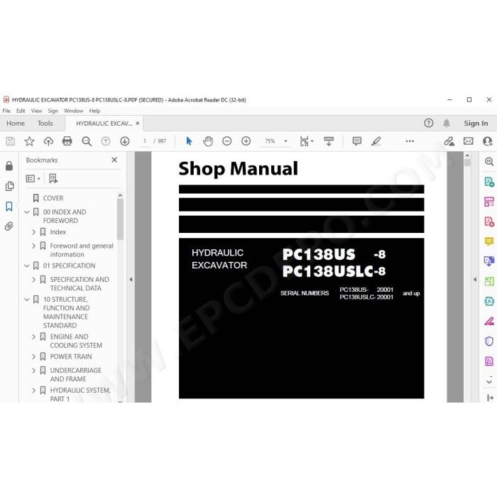 Komatsu Excavator PC138US-8 PC138USLC-8 service & repair manual