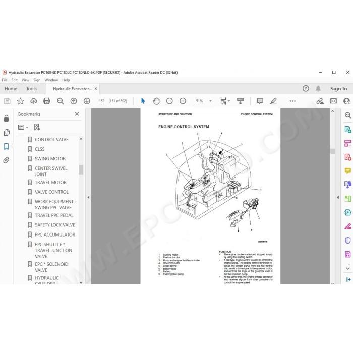 Komatsu Excavator PC160-6K PC180LC-6K PC180NLC-6K service & repair manual