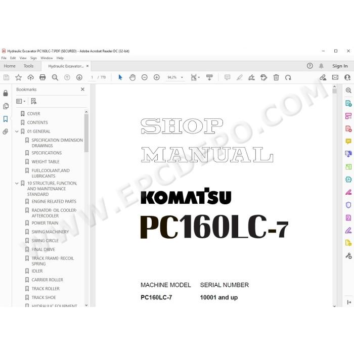 Komatsu Excavator PC160LC-7 service & repair manual