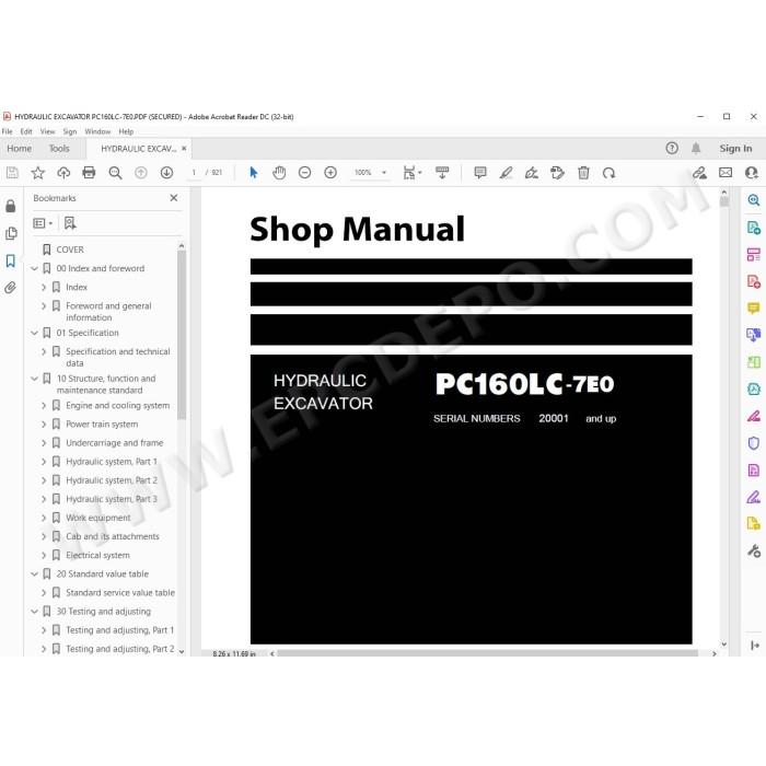Komatsu Excavator PC160LC-7E0 service & repair manual