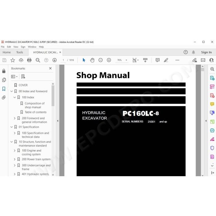 Komatsu Excavator PC160LC-8 service & repair manual