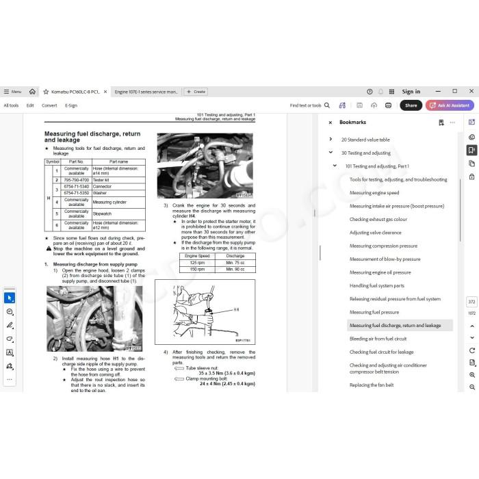 Komatsu Excavator PC160LC-8 PC190LC-8 PC190NLC-8 service & repair manual