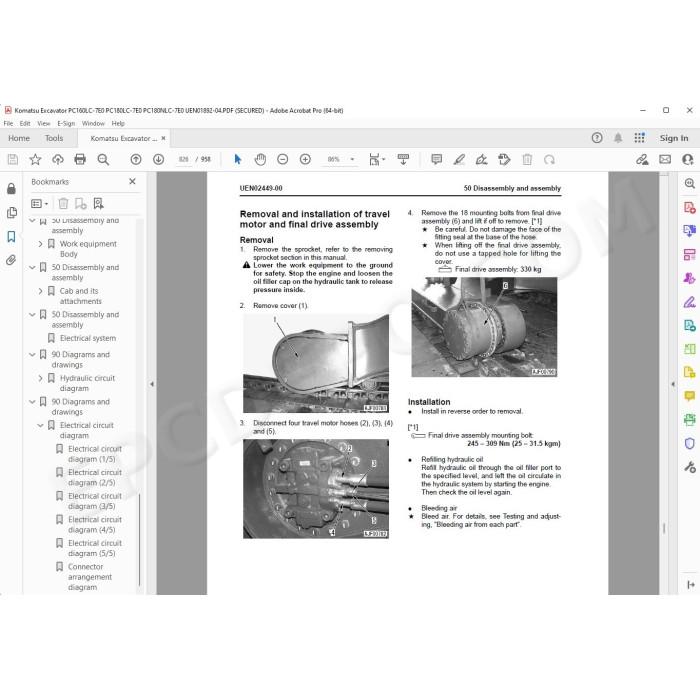Komatsu Excavator PC160LC-7E0 PC180LC-7E0 PC180NLC-7E0 service manual