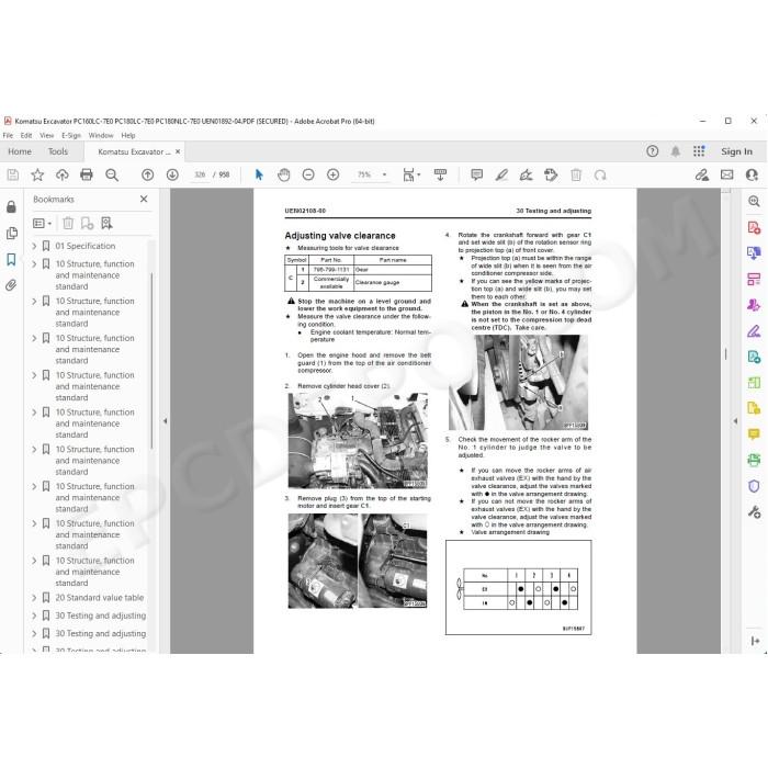 Komatsu Excavator PC160LC-7E0 PC180LC-7E0 PC180NLC-7E0 service manual