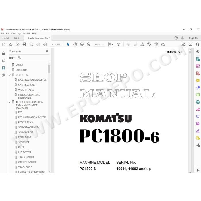 Komatsu Excavator PC1800-6 service & repair manual