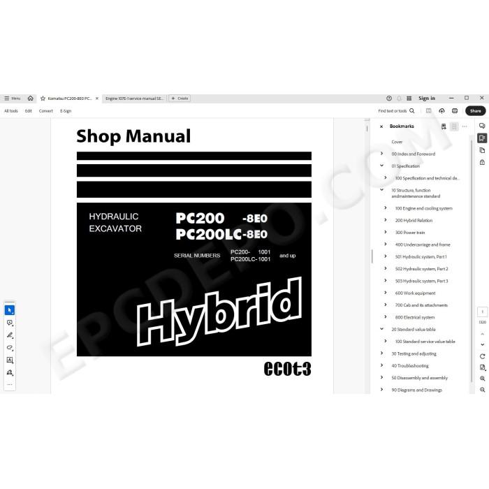 Komatsu Excavator PC200-8E0 PC200LC-8E0 Hybrid service & repair manual