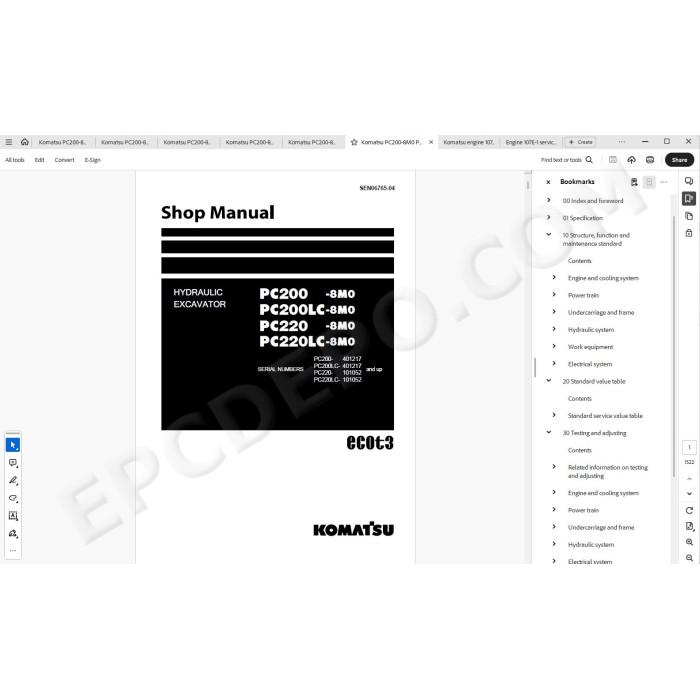 Komatsu Excavator PC200-8M0 PC200LC-8M0 PC220-8M0 PC220LC-8M0 PC200-8M1 service & repair manual