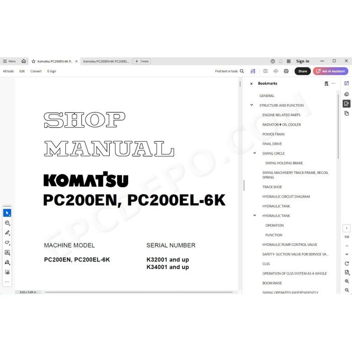 Komatsu Excavator PC200EN-6K PC200EL-6K service & repair manual
