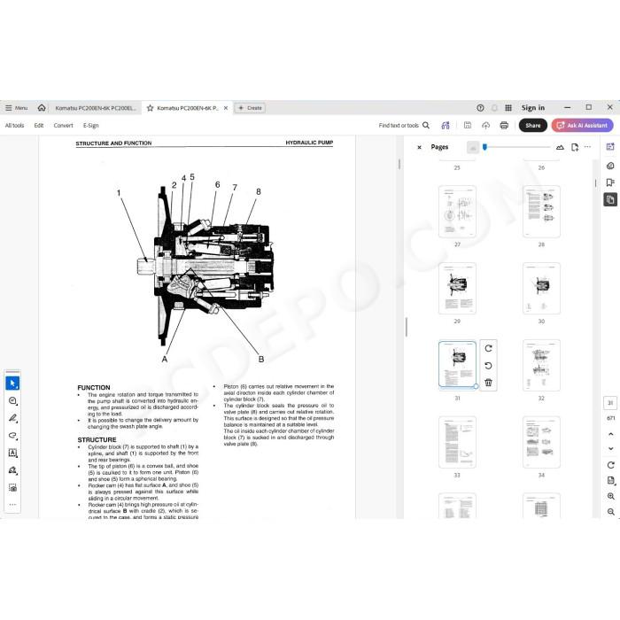 Komatsu Excavator PC200EN-6K PC200EL-6K service & repair manual