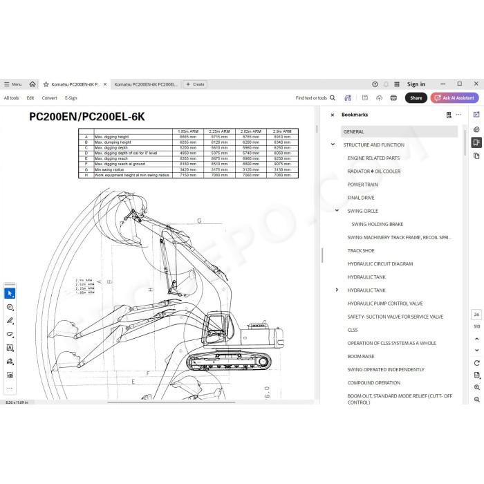 Komatsu Excavator PC200EN-6K PC200EL-6K service & repair manual