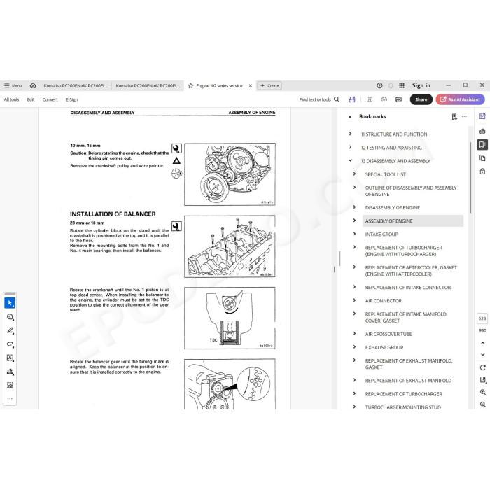 Komatsu Excavator PC200EN-6K PC200EL-6K service & repair manual