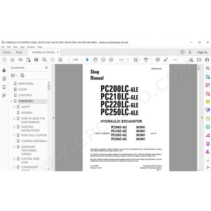 Komatsu Excavator PC200LC-6LE PC210LC-6LE PC220LC-6LE PC250LC-6LE service & repair manual