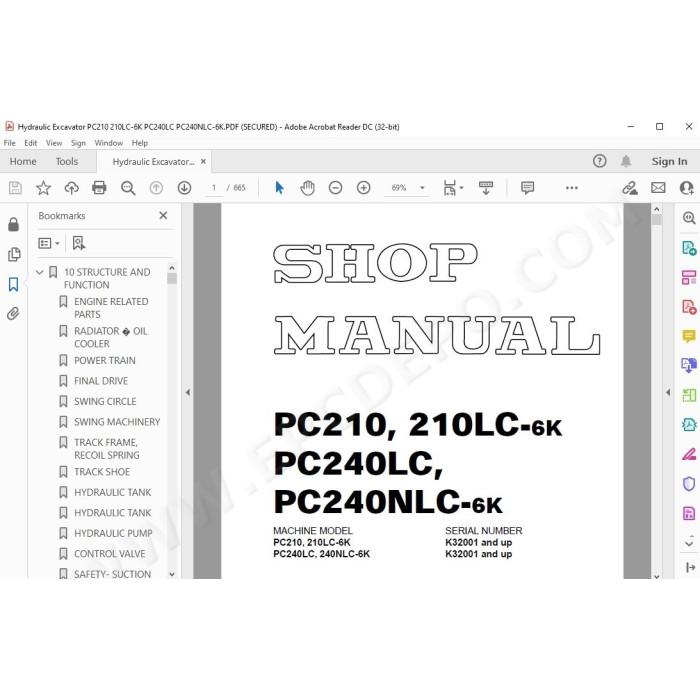 Komatsu Excavator PC210-6K PC210LC-6K PC240-6K PC240LC-6K PC240NLC-6K service & repair manual