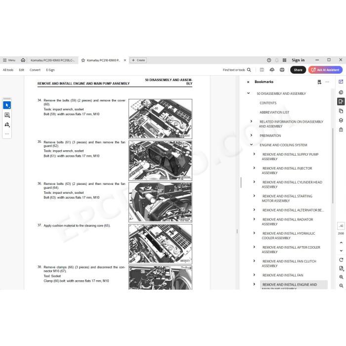 Komatsu Excavator PC210-10M0 PC210LC-10M0 parts + service manual
