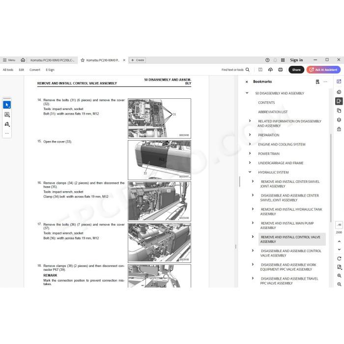 Komatsu Excavator PC210-10M0 PC210LC-10M0 parts + service manual