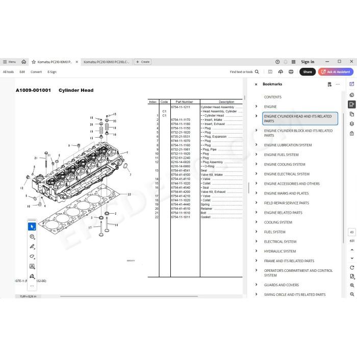 Komatsu Excavator PC210-10M0 PC210LC-10M0 parts + service manual