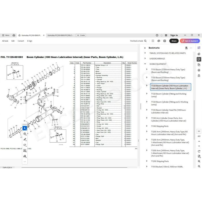 Komatsu Excavator PC210-10M0 PC210LC-10M0 parts + service manual