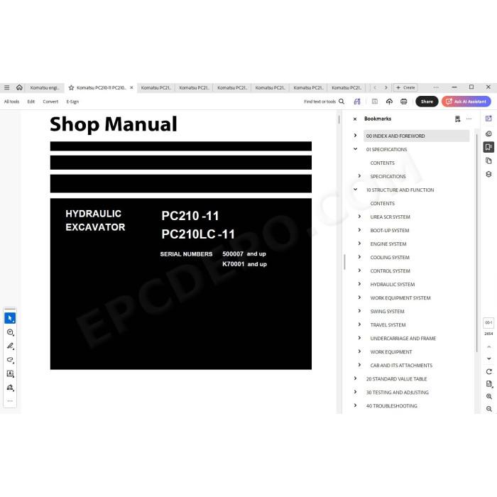 Komatsu Excavator PC210-11 PC210LC-11 service & repair manual