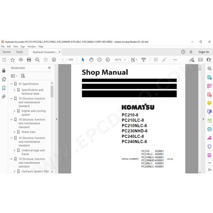 Komatsu Excavator PC210-8 PC210LC-8 PC210NLC-8 PC230NHD-8 PC240LC-8 PC240NLC-8 service manual