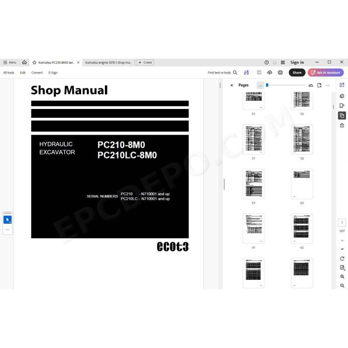 Komatsu Excavator PC210-8M0 PC210LC-8M0 service & repaIr manual