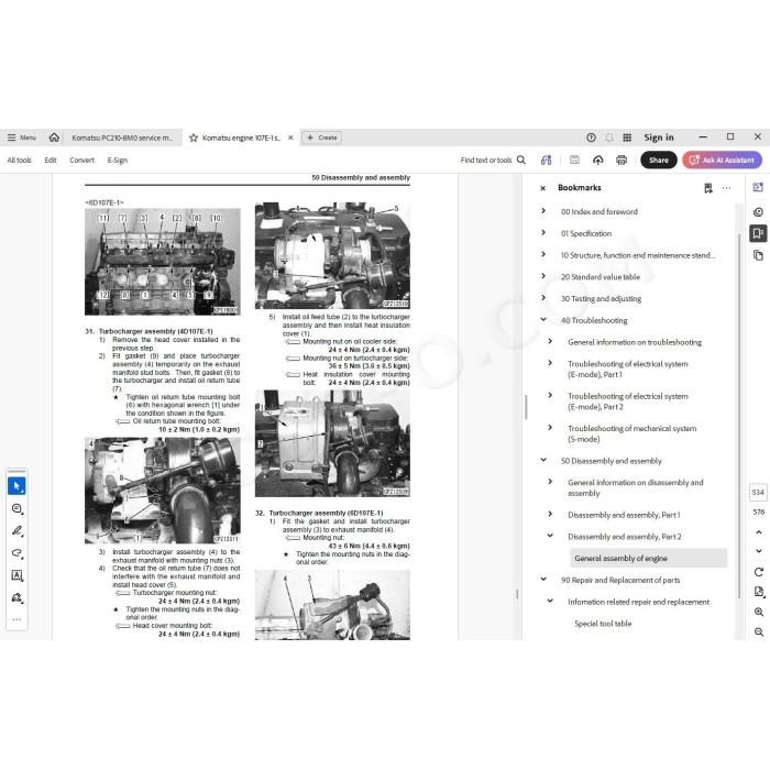 Komatsu Excavator PC210-8M0 PC210LC-8M0 service & repaIr manual