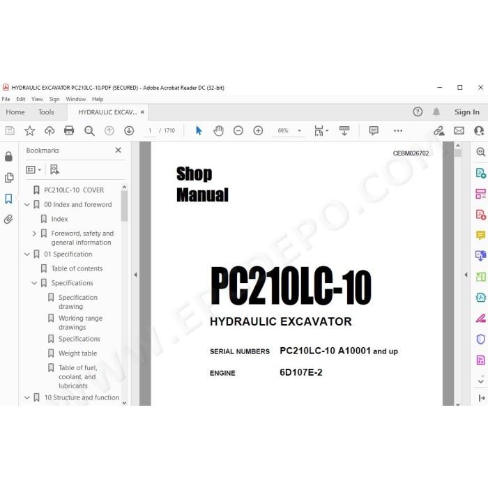 Komatsu Excavator PC210-10 PC210LC-10 service & repair manual