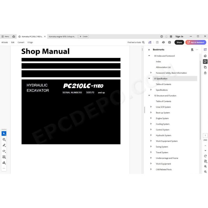 Komatsu Excavator PC210LC-11E0 service manual