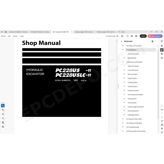 Komatsu Excavator PC228US-11 PC228USLC-11 service & repair manual