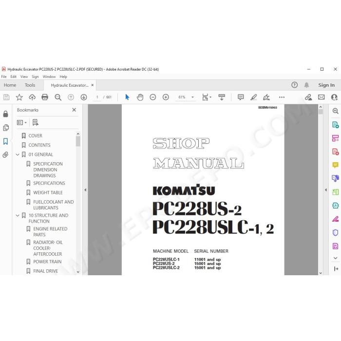 Komatsu Excavator PC228US-2 PC228USLC-1 PC228USLC-2 service & repair manual