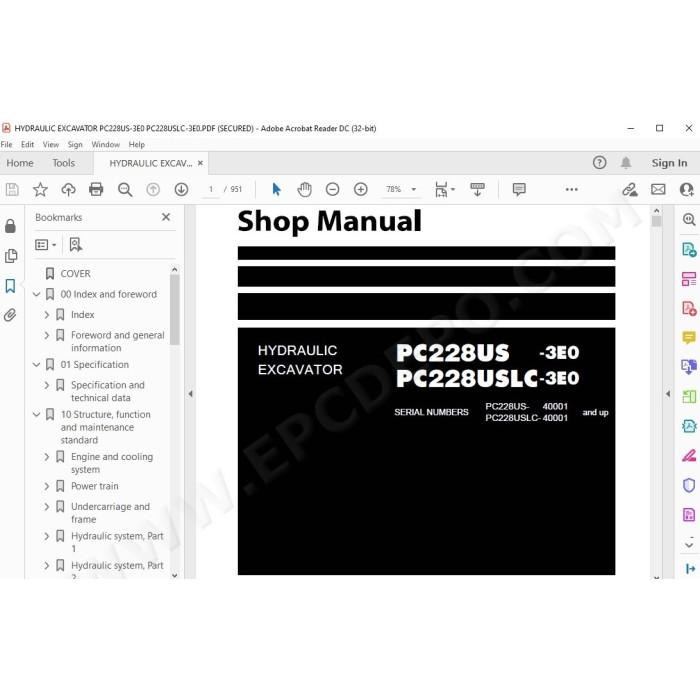Komatsu Excavator PC228US-3E0 PC228USLC-3E0 service & repair manual