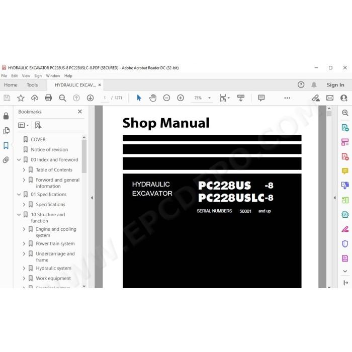 Komatsu Excavator PC228US-8 PC228USLC-8 service & repair manual