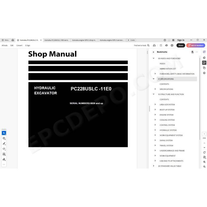 Komatsu Excavator PC228USLC-11E0 workshop service manual