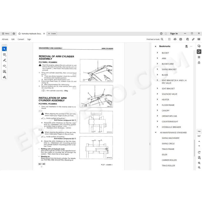 Komatsu Excavator PC27MRX-1 PC30MRX-1 PC35MRX-1 PC40MRX-1 PC45MRX-1 service manual
