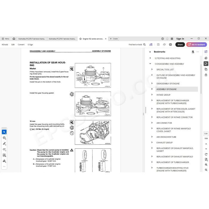 Komatsu Excavator PC270-7 service & repair manual