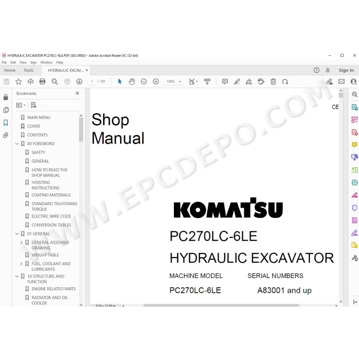 Komatsu Excavator PC270LC-6LE service & repair manual