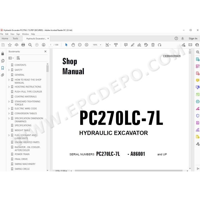 Komatsu Excavator PC270LC-7L service & repair manual